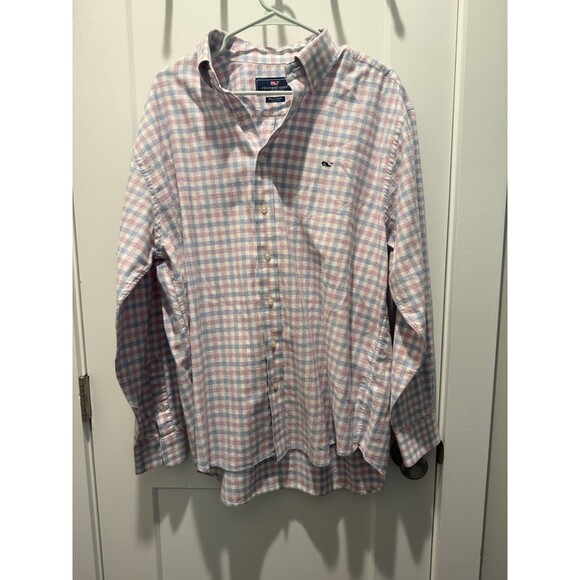 Vineyard Vines Other - Vineyard Vines XL Whale Shirt Button Down Pink Blue Plaid Long Sleeve Cotton